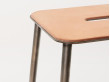 Adam stool. Rectangular nature leather seat and raw steel structure. H65 cm or H76 cm