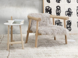 Altay Armchair. Natural upholstered in white Mongolian goatskin. 