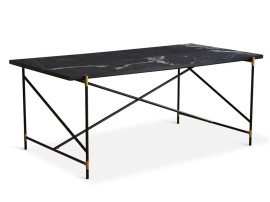 Carrare marble dining table 185 cm.  Black frame with brass. 