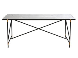 Carrare marble dining table 185 cm.  Black frame with brass. 