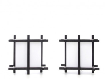Pair of artisanal table lamps in lacquered oak.