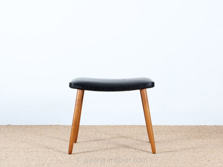 Scandinavian leather stool or ottoman