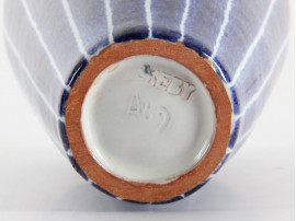scandinavian ceramic with navy blue stripes by Ingrid Atterberg for Upsala Ekeby.