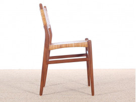 Danish mid-century set of 4 dining chairs in teak and cane, Aksel Bender Madsen style