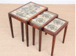 Mid-Century  modern scandinavian nesting tables in Rio rosewood and ceramic tales