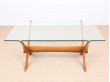 Table de repas scandinave en acajou blond et verre