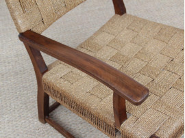 Mid-Century Modern pair of arm chairs  with woven sea grass.