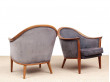 Mid-century Modern paire of lounge chairs in teak and alcantara by Bertil Fridhagen