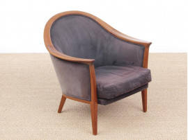 Mid-century Modern paire of lounge chairs in teak and alcantara by Bertil Fridhagen
