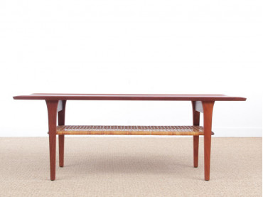 Mid-Century  modern scandinavian coffee table in teak and canne