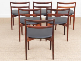 Mid-Century  modern scandinavian set of 6 rosewood chairs modele 61 by Harry Østergaard