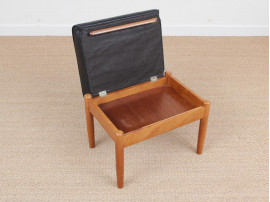 Tabouret scandinave d'entrée en teck et cuir