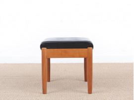 Tabouret scandinave d'entrée en teck et cuir