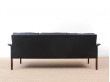 Mid modern danish 3 seats black leather sofa, model 500 by Hans Olsen