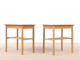 Mid-Century  modern scandinavian pair of bed tables in oak and teak