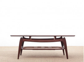 Mid-Century  modern  coffee table in in teak and cane by Louis Van Teeffelen.