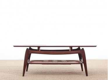 Mid-Century  modern  coffee table in in teak and cane by Louis Van Teeffelen.