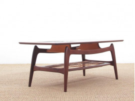 Mid-Century  modern  coffee table in in teak and cane by Louis Van Teeffelen.