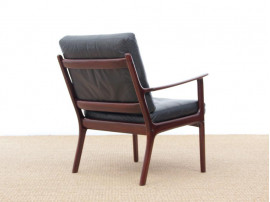 Mid-Century Modern Danish pair of  lounge chairs in mahogany model PJ 112 by Ole Wanscher