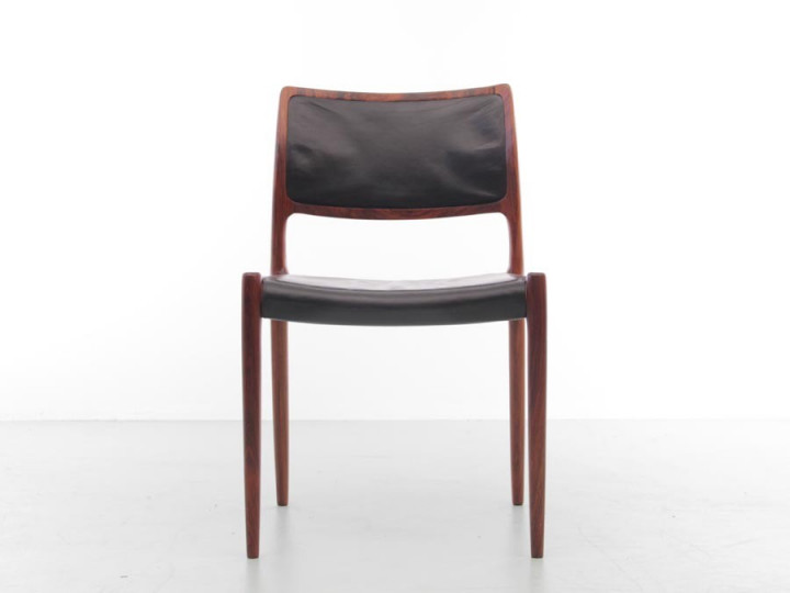 Mid-Century  modern scandinavian set of 6 chairs in Rio rosewood model n°80  by Niels Møller