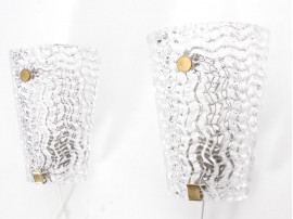Mid century modern pair of wall lamp in cristal