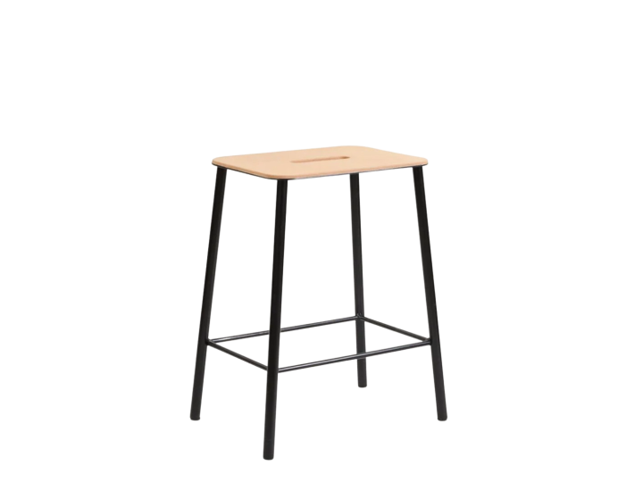 Adam stool.  Nature rectangular leather seat. Black, H50 cm.