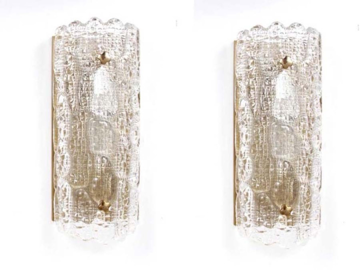 Mid century modern pair of wall cristal lamp by Carl Fagerlund