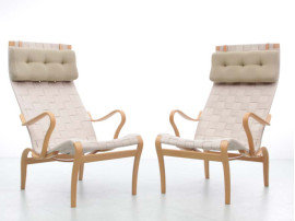 Mid-Century modern scandinavian pair of lounge chair Miranda by Bruno Mathsson